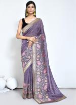 Organza Jari Silk Purple Wedding Wear Embroidery Work Saree